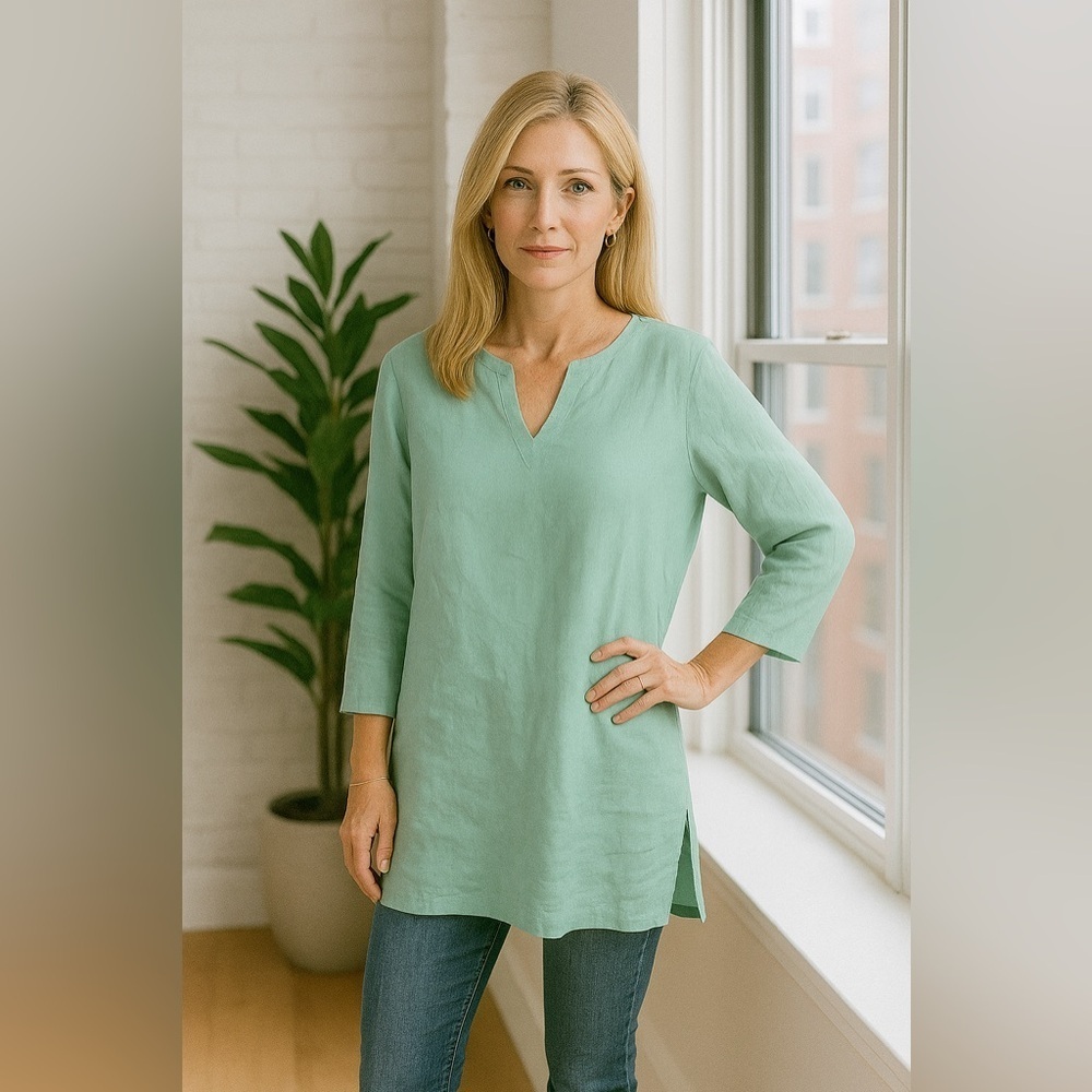 J. Jill 100% Linen Tunic Top in Mint / Seaglass Green size M
